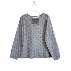 Olive Juice gray polka dot long sleeve blouse ruffled cotton button. Size 8 yrs.